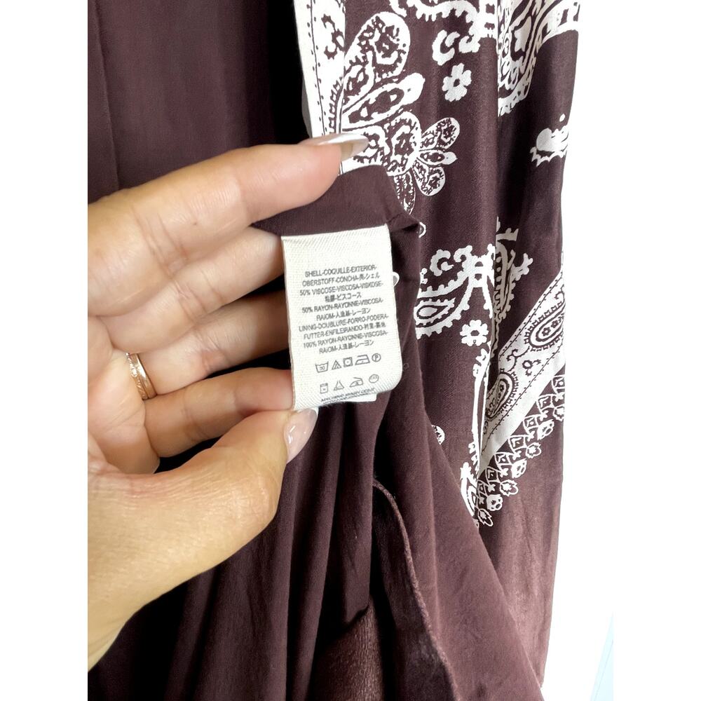 Free People Brown Bandana Printed Longline Satin Topper Cardigan - Picture 7 of 8